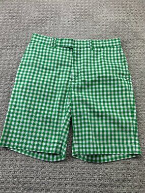 RLX Ralph Lauren Golf Shorts Men 32 Green White Checkered Chino Short Pants